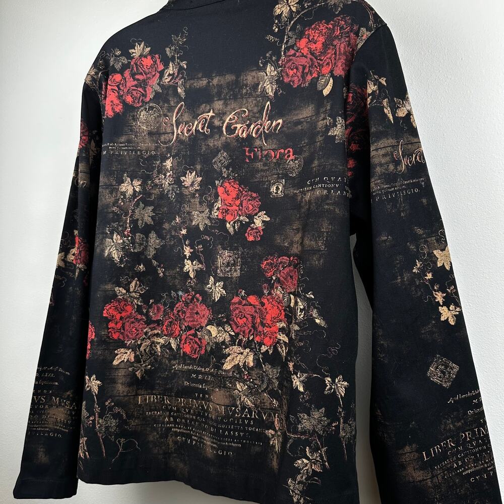 VTG Cactus Jacket Blazer Full Zip Secret Garden Floral Rinestones Black L Artsy - Picture 10 of 13